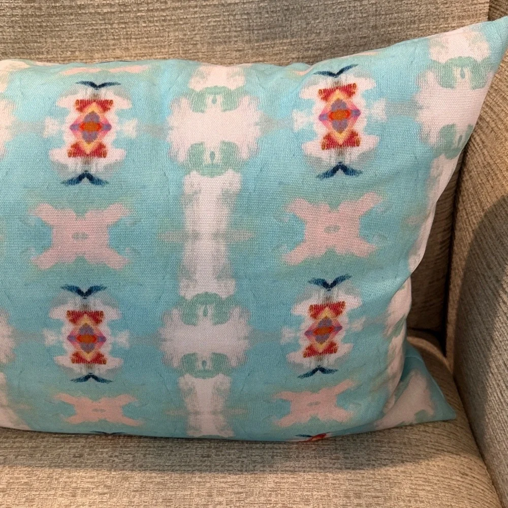 Laura Park Aqua Ikat Decorative Lumbar Pillow 14x20
